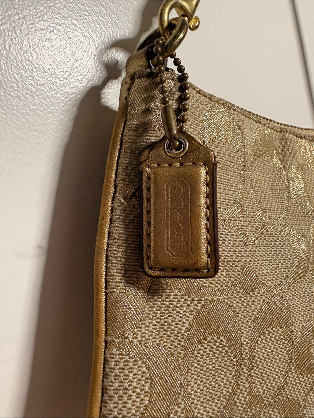 Coach Metallic Gold Signature Canvas Wristlet with Leather Trim - Picture 7 of 8